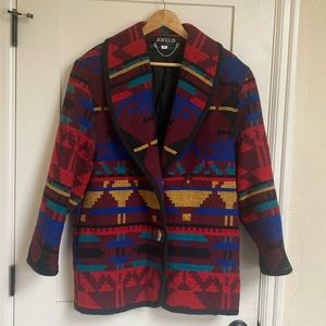 Vintage Americana Jofeld Southwest Print Wool Blend Coat Sz M 80's Western